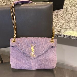 YSL Puffer Chain Bag in Denim & Soft Leather (bleached lilac)